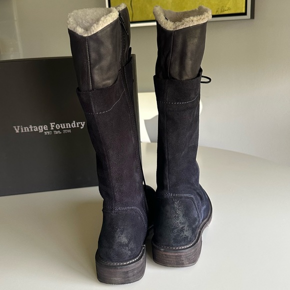 NIB VINTAGE FOUNDRY WOMEN'S KELLY MID-CALF BOOT BLUE SUEDE LACE UP SHERPA 8 - Picture 7 of 7